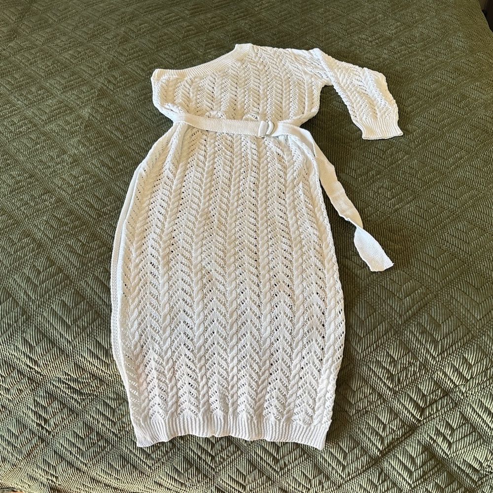 White crochet long dress with belt. No tags but is a Small/size 4ish